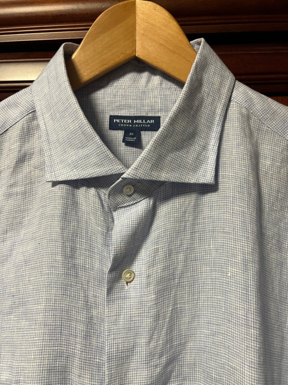 Brand New Peter Millar Crown Crafted Blue & White Tweed look 100% Linen Shirt!